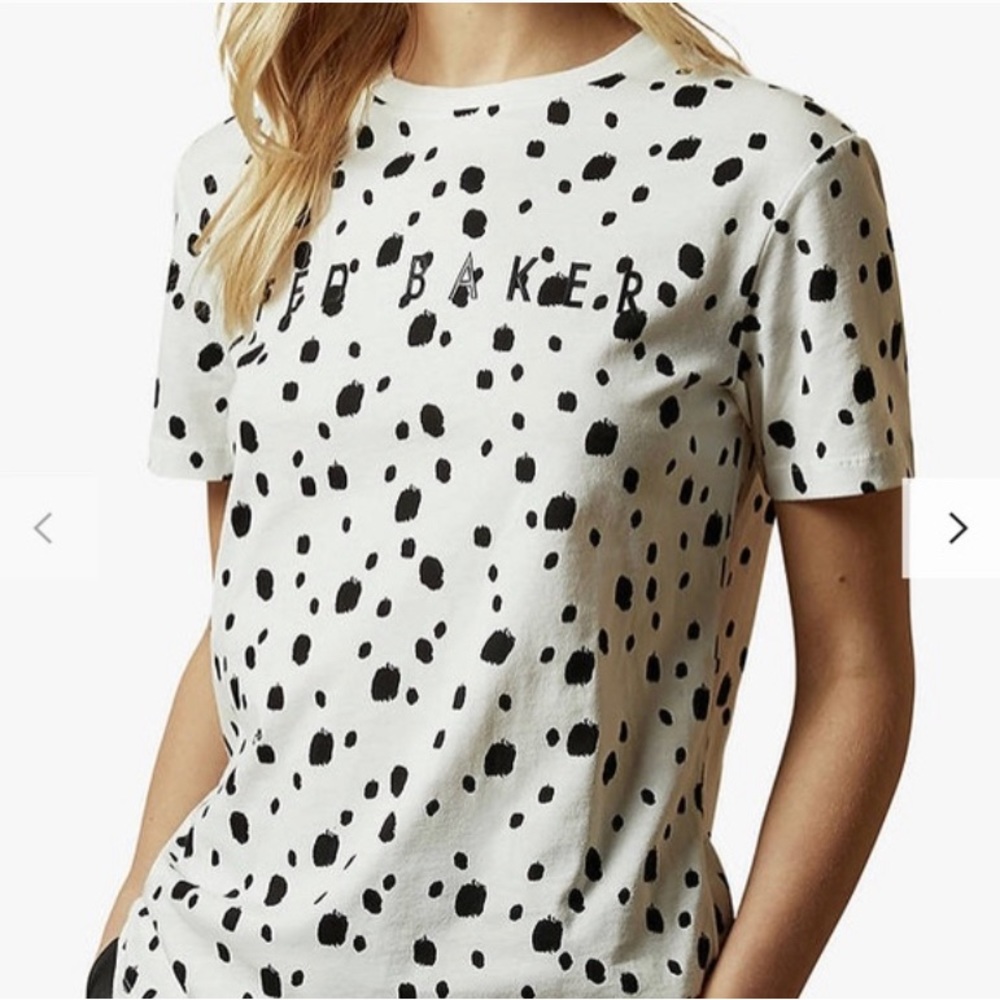 Ted Baker London Diala Polka- Dot logo Black short sleeve T-shirt size 4